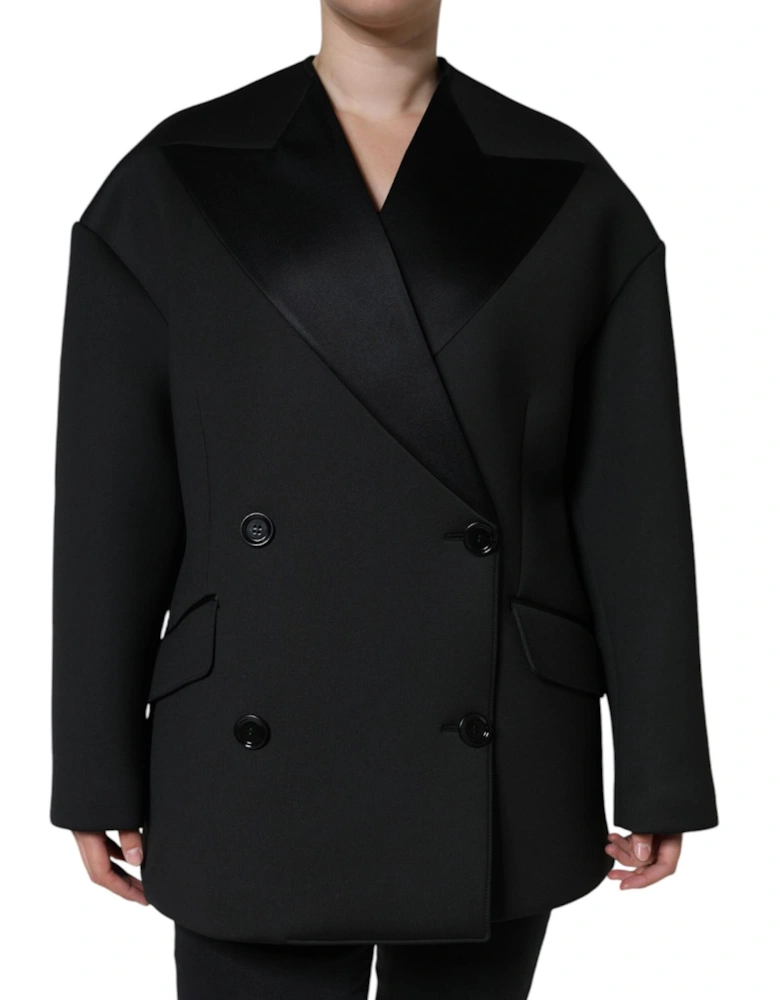 Double Breasted Coat Jacket with Button Closure Women - Black Jackets