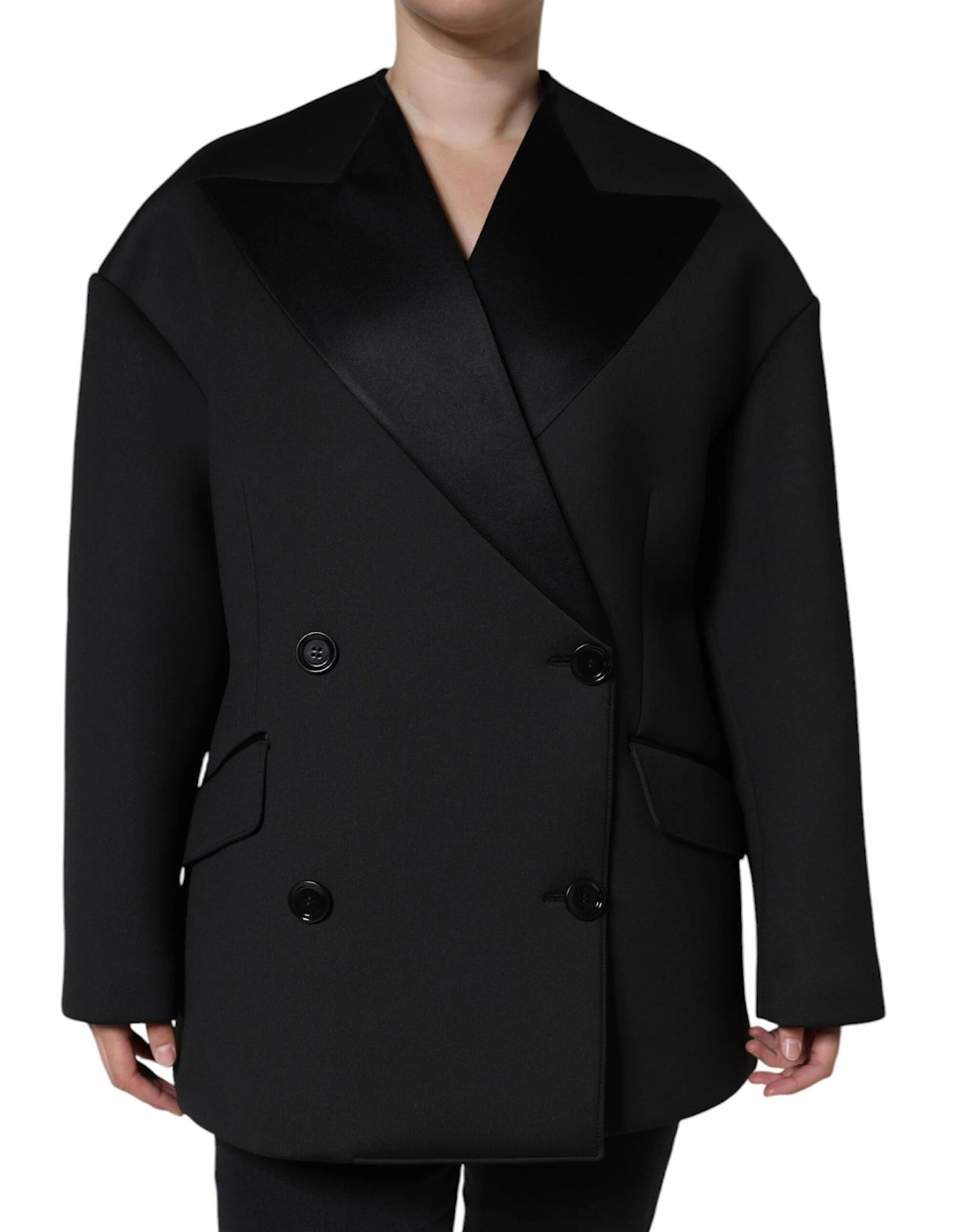 Double Breasted Coat Jacket with Button Closure Women - Black Jackets, 6 of 5