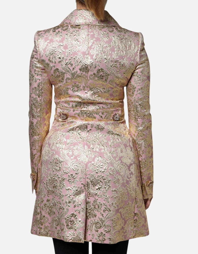 Fitted-Waist Jacquard Coat with Bejeweled Buttons Women - Gold And