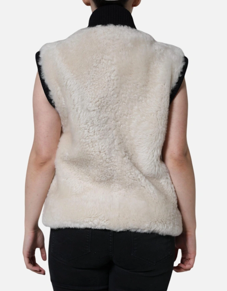 Shearling Vest Jacket with Logo Details Women - White Jackets