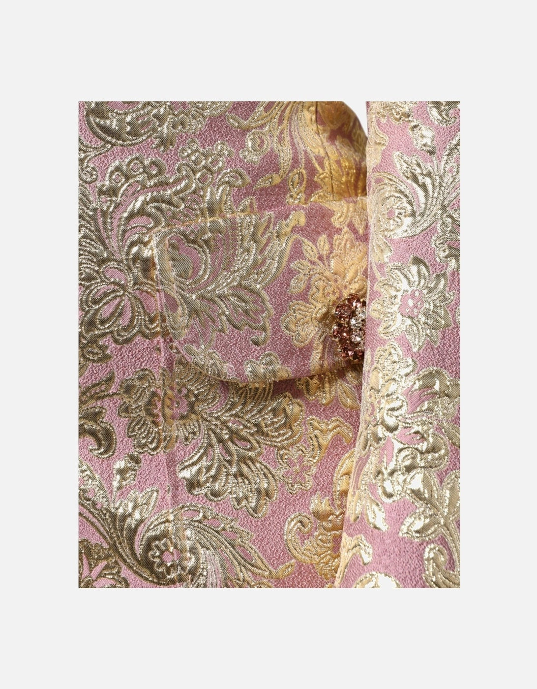 Fitted-Waist Jacquard Coat with Bejeweled Buttons Women - Gold And