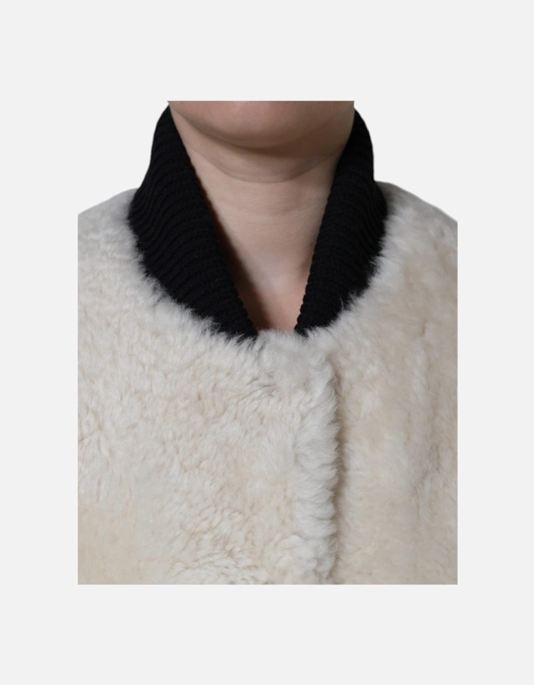 Shearling Vest Jacket with Logo Details Women - White Jackets
