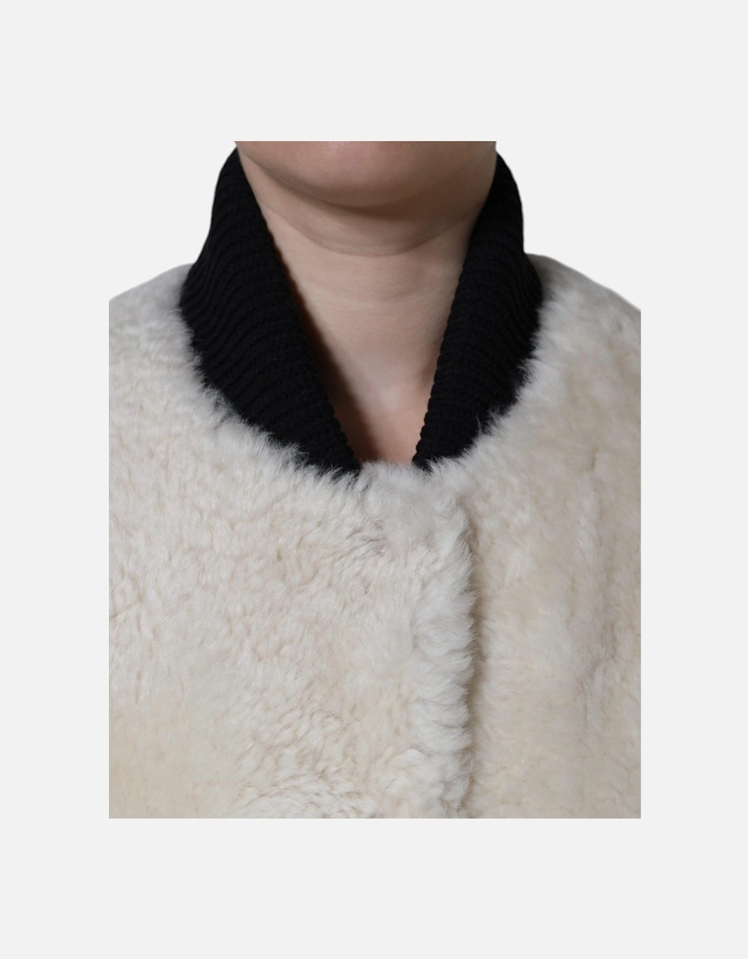 Shearling Vest Jacket with Logo Details Women - White Jackets