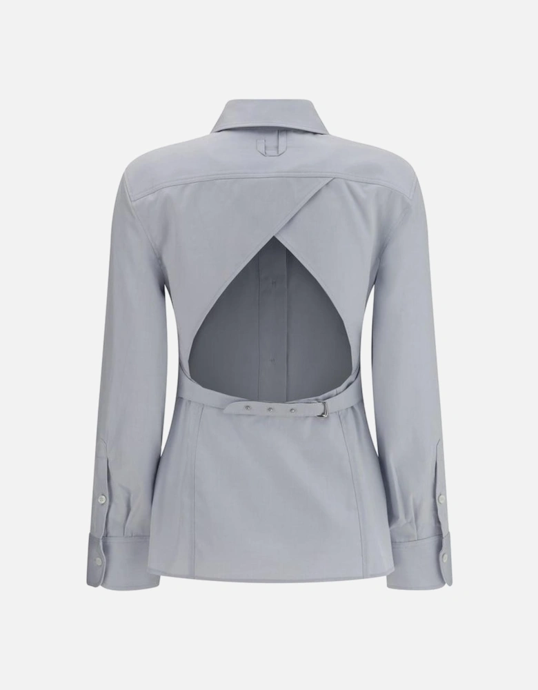Cut-Out Back Shirt with Classic Collar Women - Light Blue