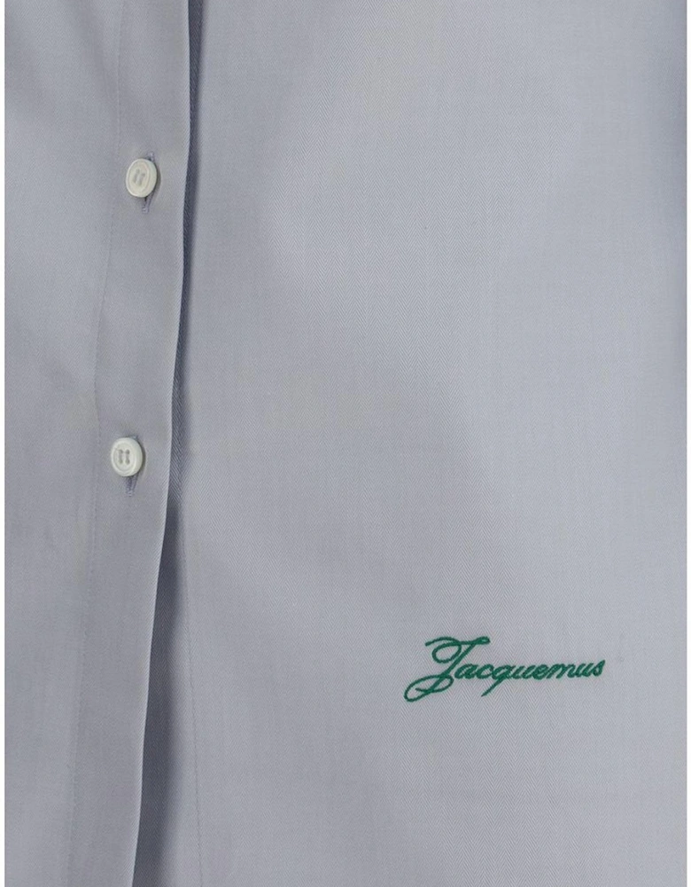 Cut-Out Back Shirt with Classic Collar Women - Light Blue
