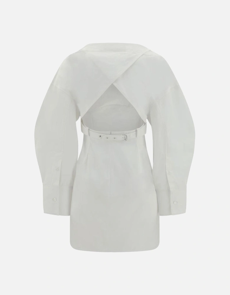 Off-Shoulder Balloon Sleeve Dress with Cut-Out Back Women - White
