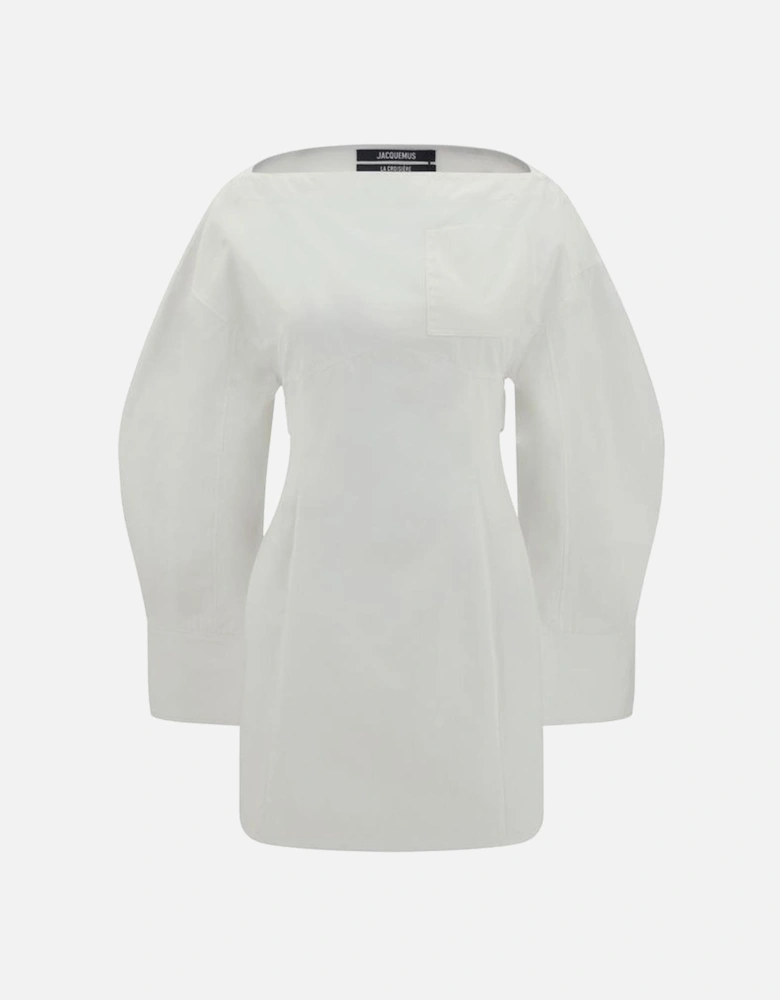 Off-Shoulder Balloon Sleeve Dress with Cut-Out Back Women - White
