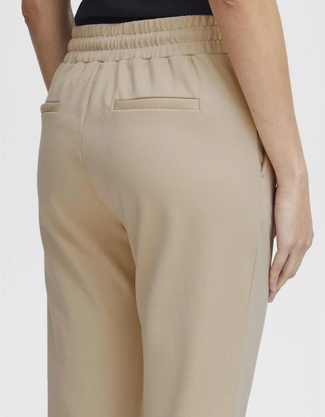 Womens Cigarette Pants with Stretch Fabric - Beige Jeans