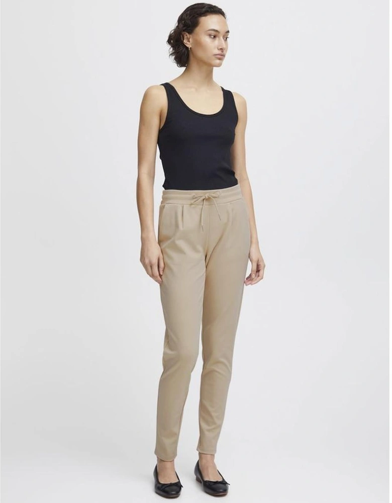 Womens Cigarette Pants with Stretch Fabric - Beige Jeans