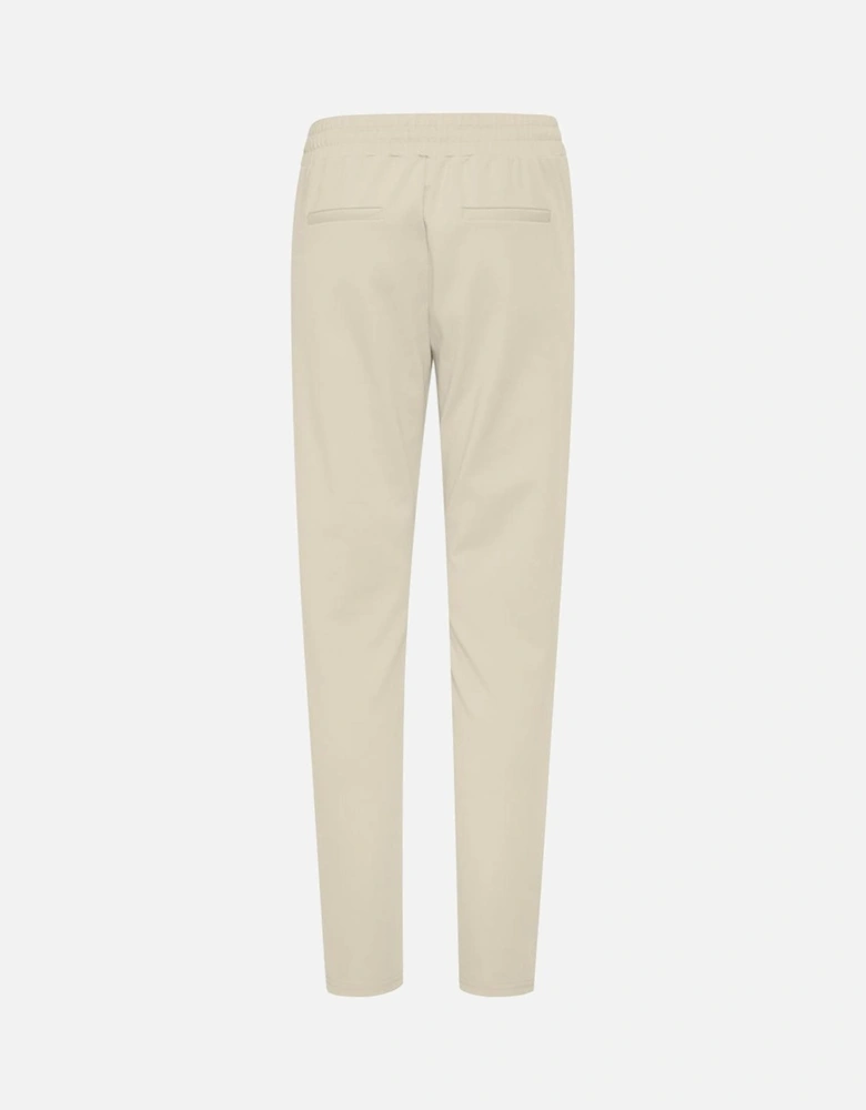 Womens Cigarette Pants with Stretch Fabric - Beige Jeans