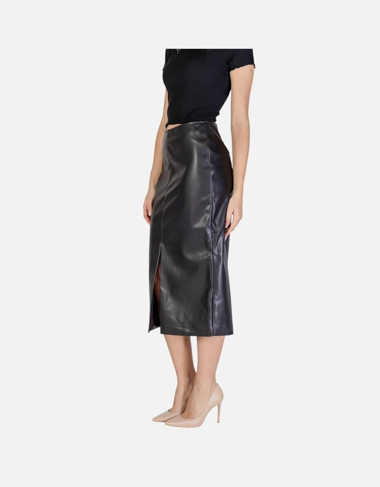 Pleated Midi Skirt with Belt Women - Black