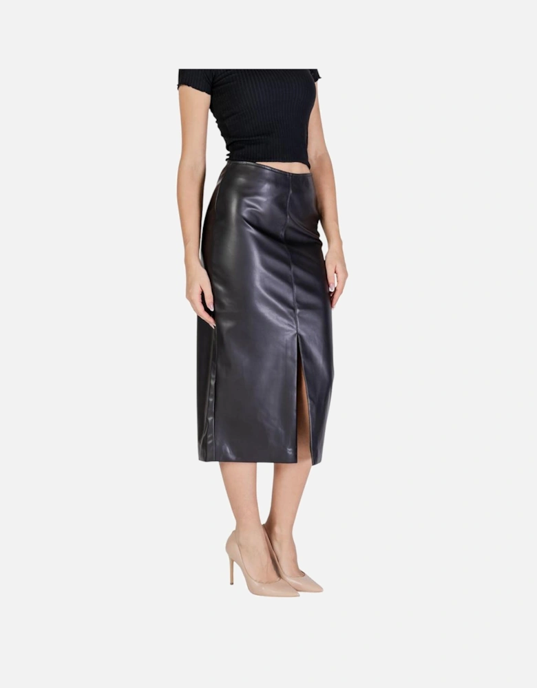 Pleated Midi Skirt with Belt Women - Black