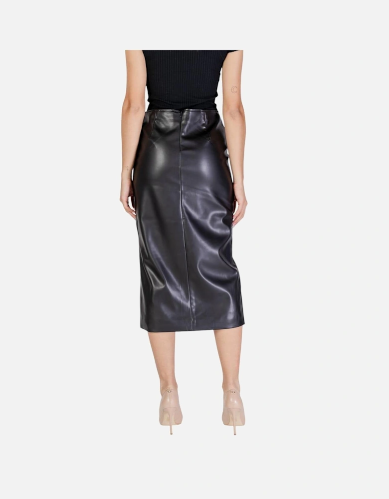 Pleated Midi Skirt with Belt Women - Black