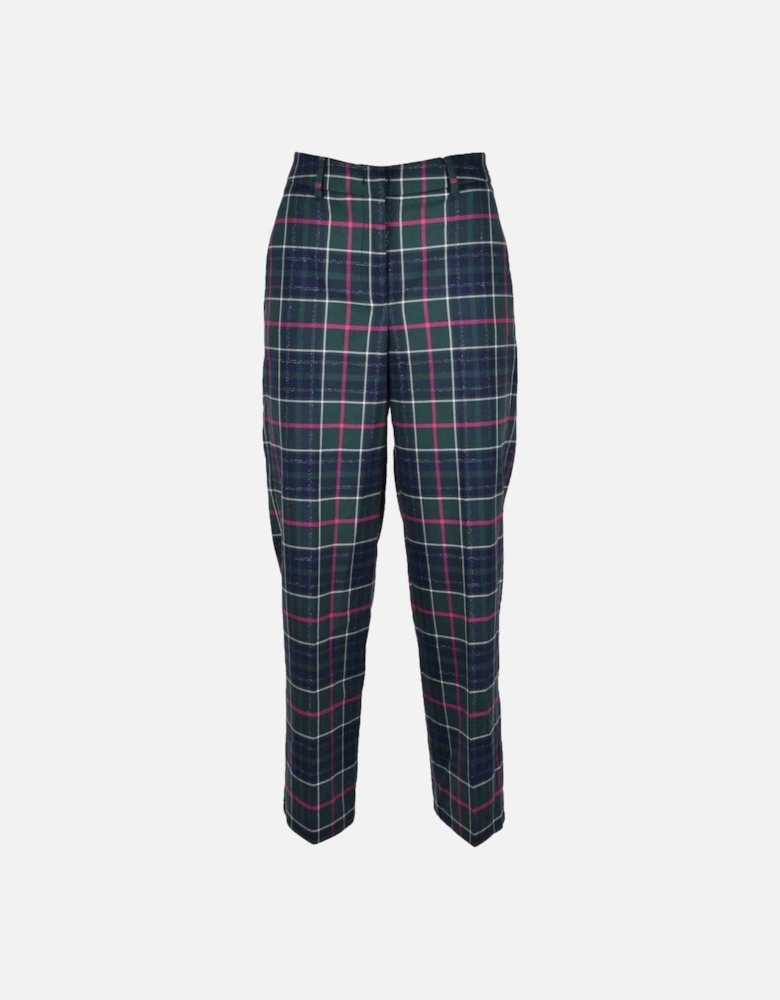 Checked Pattern Zip and Button Trousers Women - Blue