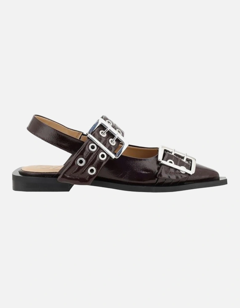 Buckle Slingback Patent Leather Ballerinas Women - Brown Flat Shoes