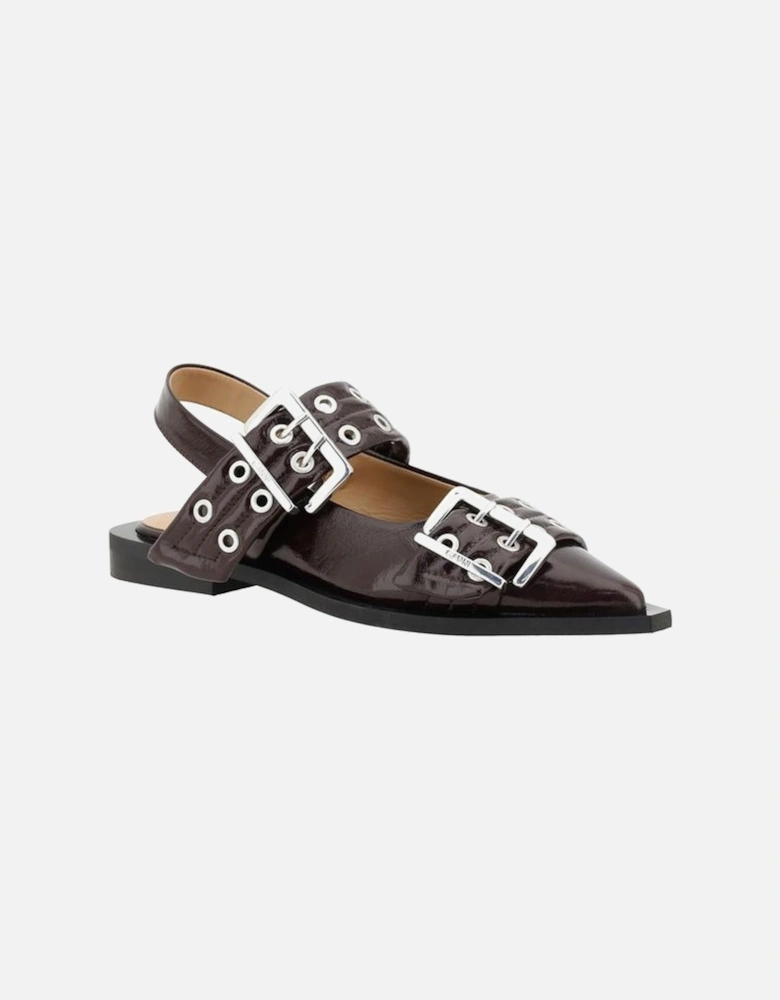 Buckle Slingback Patent Leather Ballerinas Women - Brown Flat Shoes