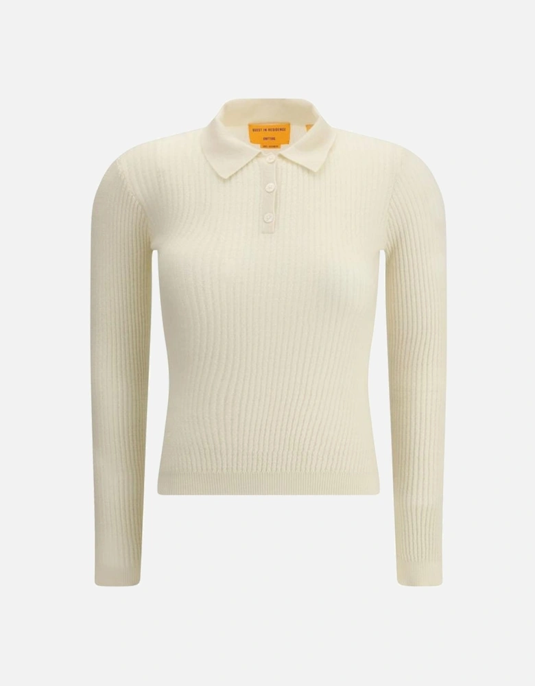 Cashmere Polo Sweater with Ribbed Design Women - Black