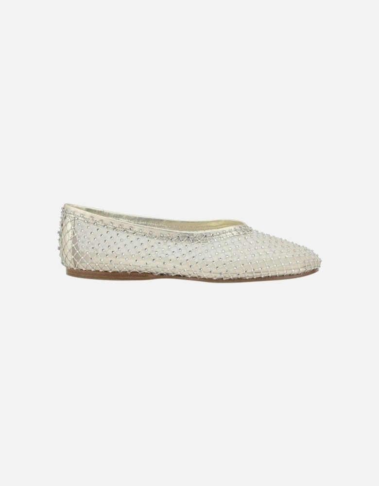 Mesh Rhinestone Detail Ballerinas Women - White Flats