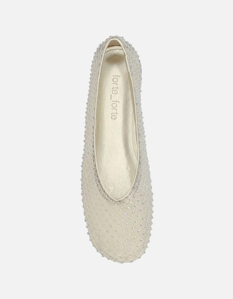 Mesh Rhinestone Detail Ballerinas Women - White Flats