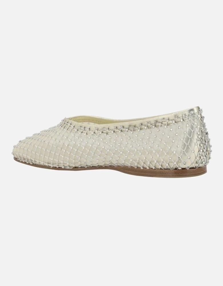 Mesh Rhinestone Detail Ballerinas Women - White Flats