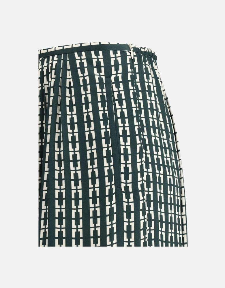 Geometric Print Wide-Leg Pants with Elastic Waistband Women - Green