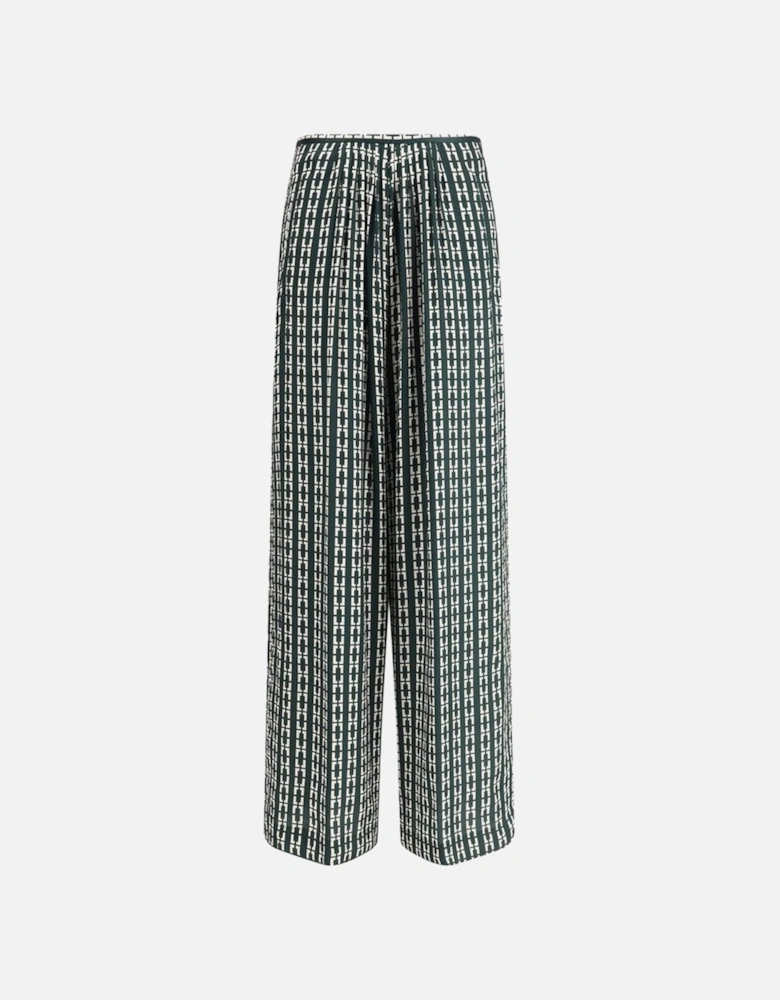 Geometric Print Wide-Leg Pants with Elastic Waistband Women - Green