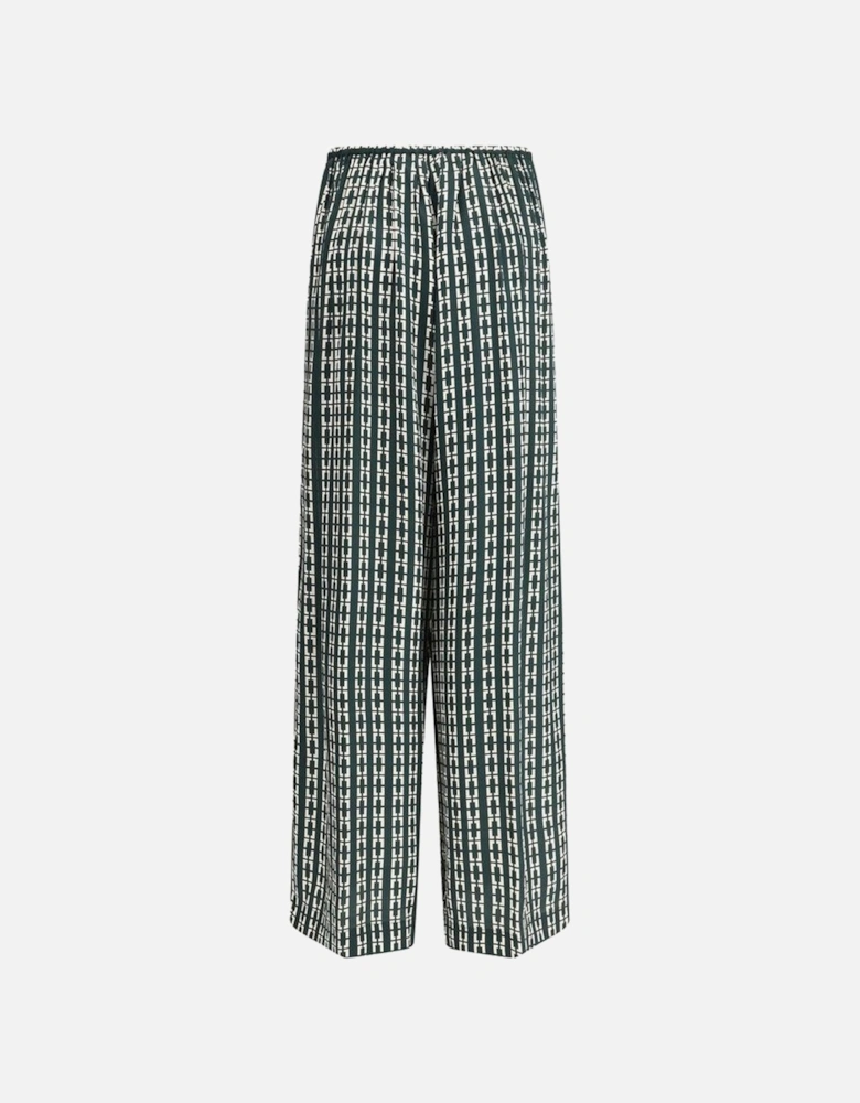Geometric Print Wide-Leg Pants with Elastic Waistband Women - Green