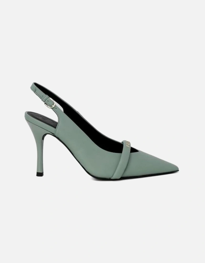 Womens Leather Heeled Shoes 9.94cm Heel - Green Sandals