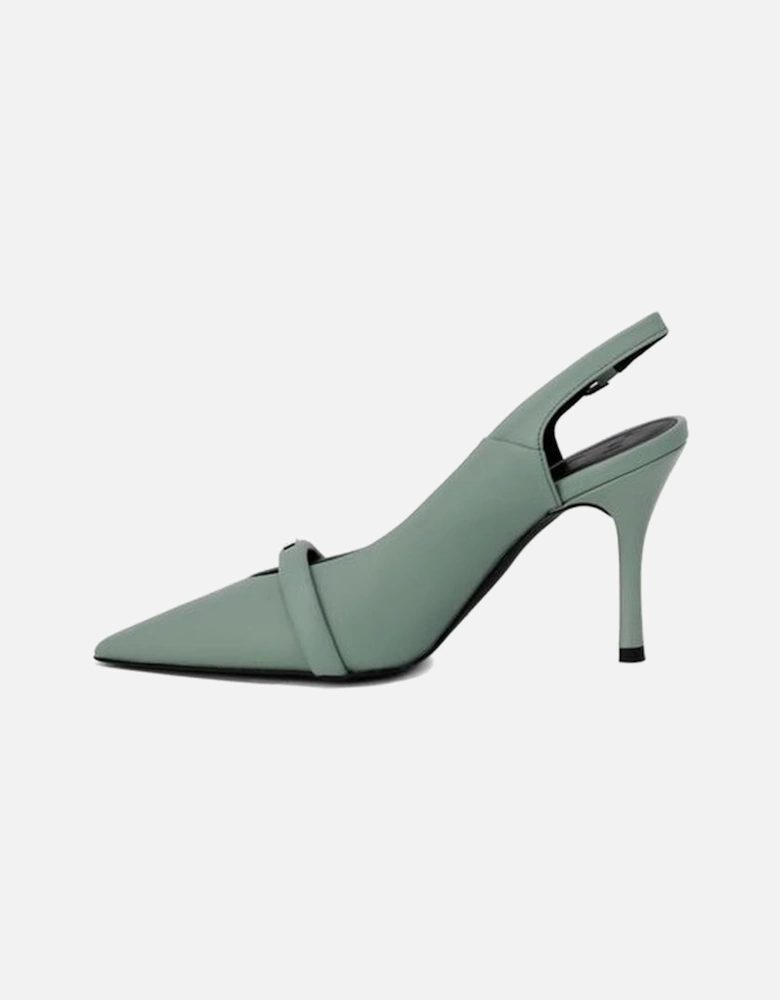 Womens Leather Heeled Shoes 9.94cm Heel - Green Sandals