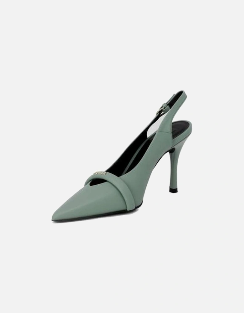 Womens Leather Heeled Shoes 9.94cm Heel - Green Sandals