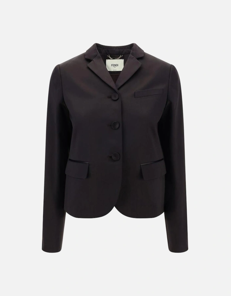 Cotton Blazer Jacket with Embroidered Monogram Women - Brown Suits