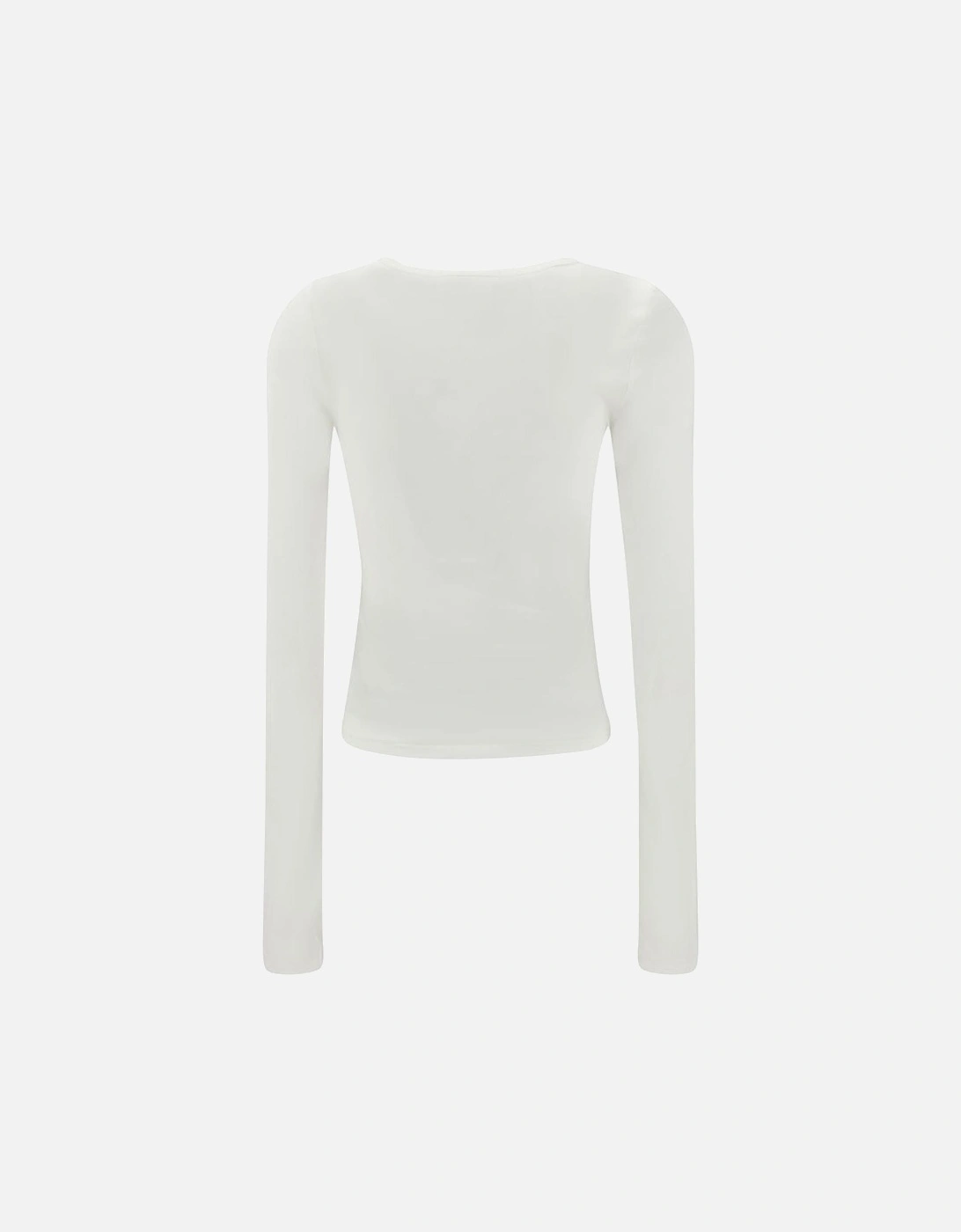 Cotton Long-Sleeve Ribbed Crew Neck Top Women - White T-Shirts