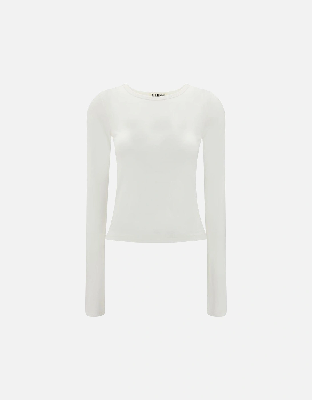 Cotton Long-Sleeve Ribbed Crew Neck Top Women - White T-Shirts, 4 of 3