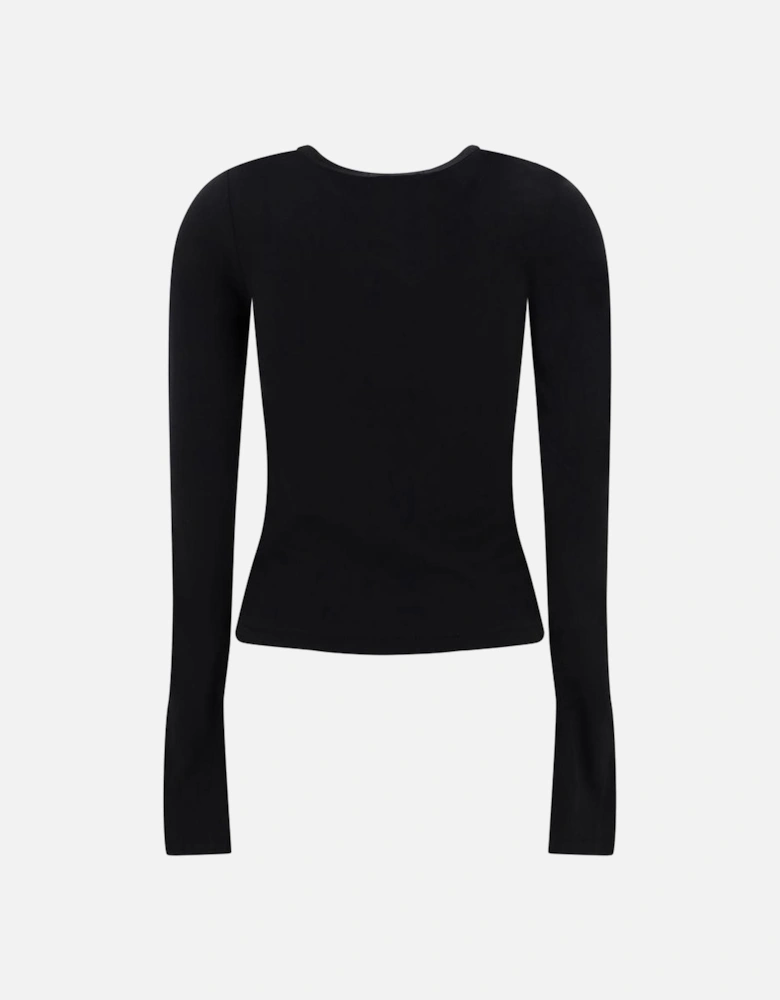 Cotton Long-Sleeve Ribbed Crew Neck Top Women - Black T-Shirts