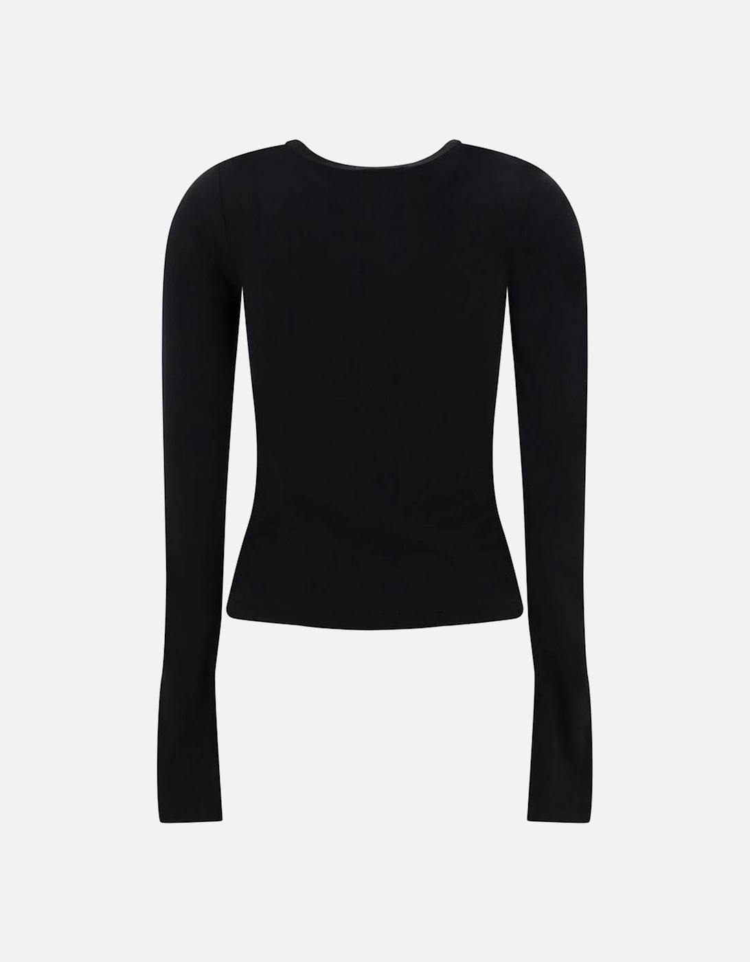 Cotton Long-Sleeve Ribbed Crew Neck Top Women - Black T-Shirts