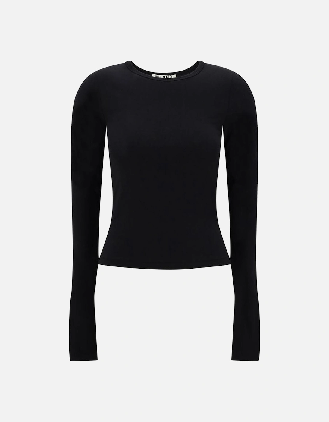 Cotton Long-Sleeve Ribbed Crew Neck Top Women - Black T-Shirts, 4 of 3