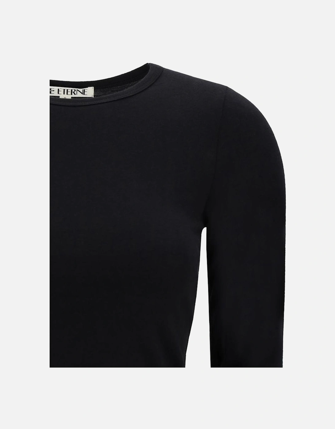 Cotton Long-Sleeve Ribbed Crew Neck Top Women - Black T-Shirts