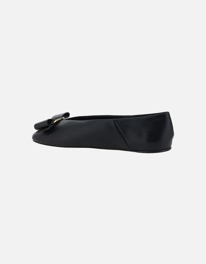 Calfskin Vara Ballerinas with Bow and Metal Plaque Women - Black Flats