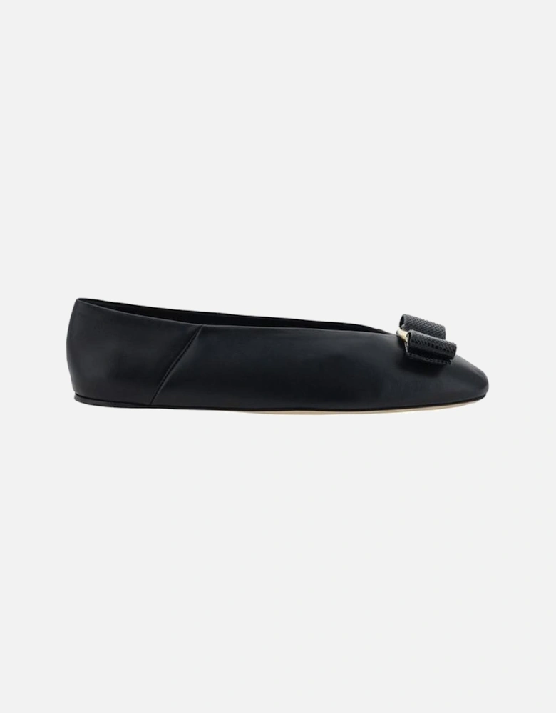 Calfskin Vara Ballerinas with Bow and Metal Plaque Women - Black Flats