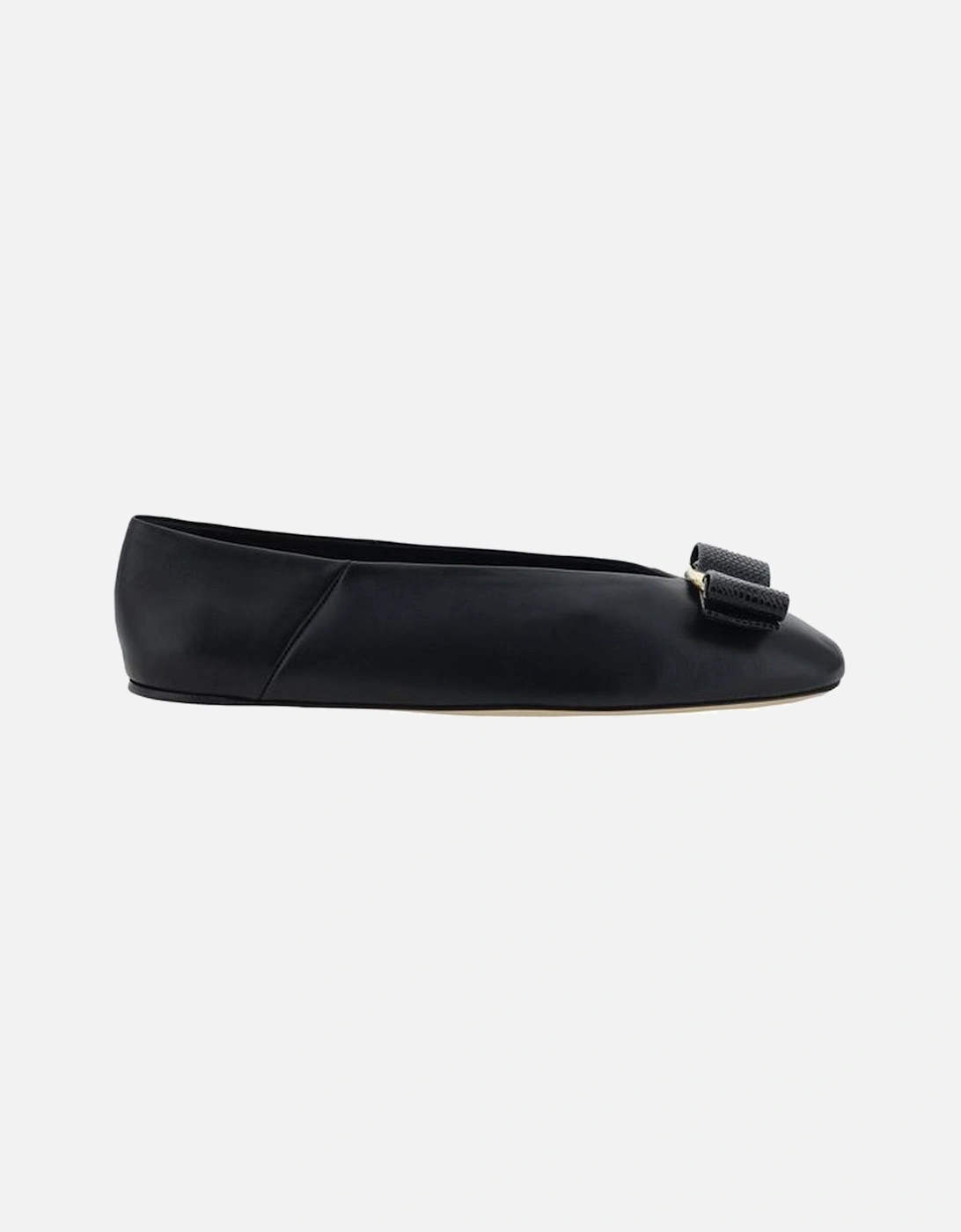 Calfskin Vara Ballerinas with Bow and Metal Plaque Women - Black Flats, 5 of 4