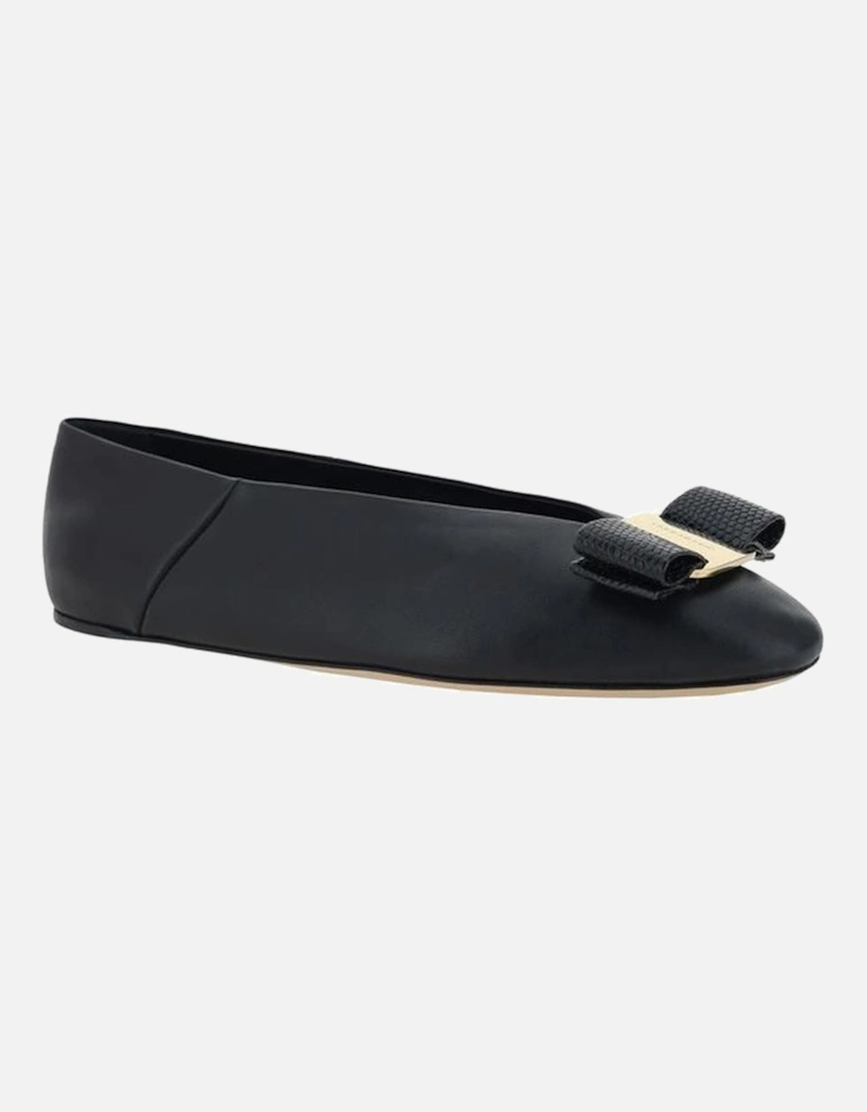 Calfskin Vara Ballerinas with Bow and Metal Plaque Women - Black Flats