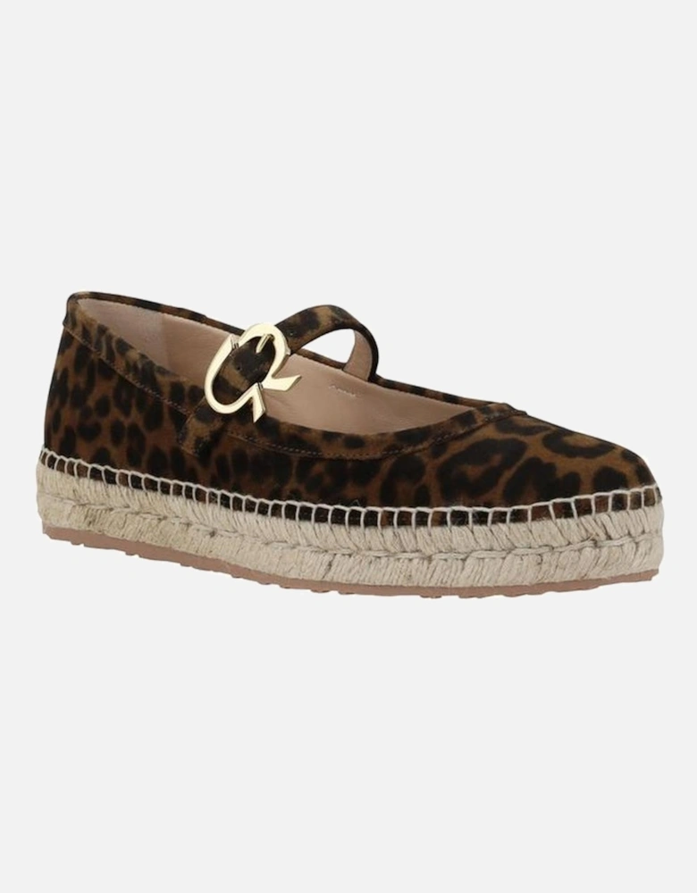 Animal Pattern Espadrilles with Ribbon Buckle Women - Brown Flats