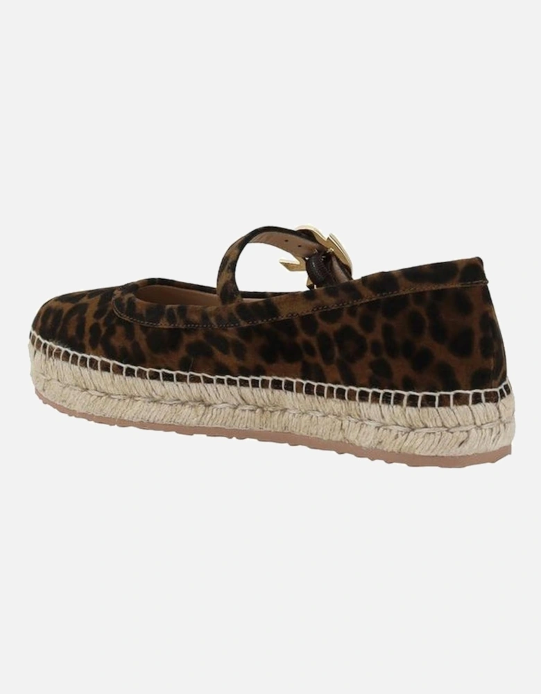 Animal Pattern Espadrilles with Ribbon Buckle Women - Brown Flats