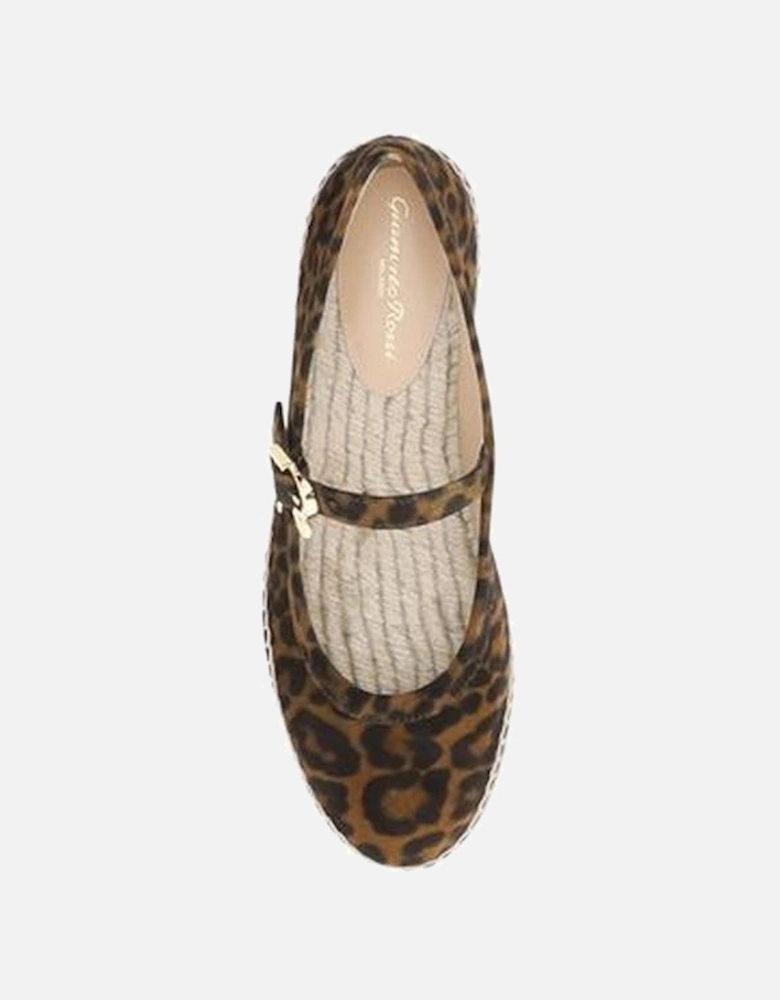 Animal Pattern Espadrilles with Ribbon Buckle Women - Brown Flats