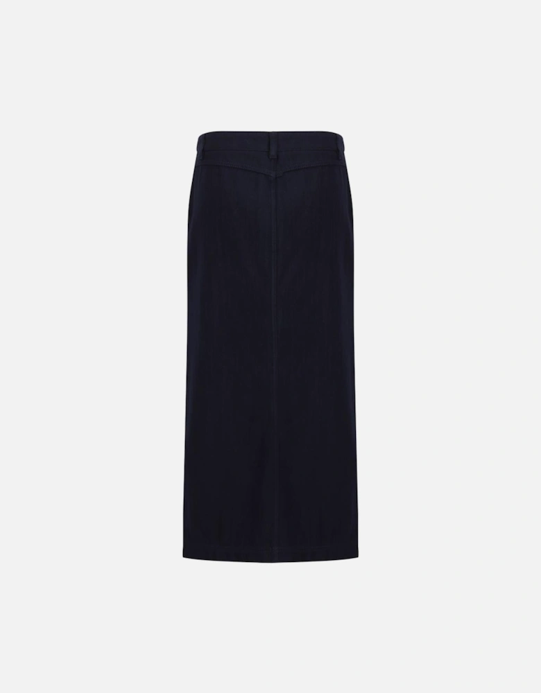 Cotton Midi Skirt with Front Slit Women - Blue