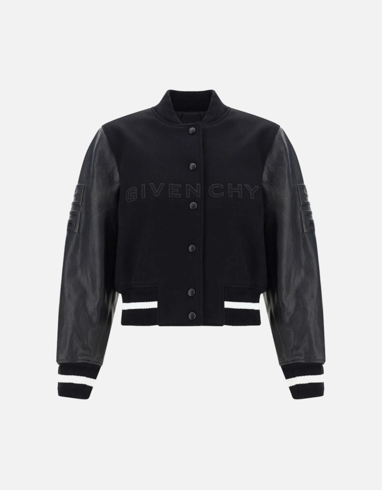 Wool College Jacket with Monogram Sleeves Women - Black Jackets