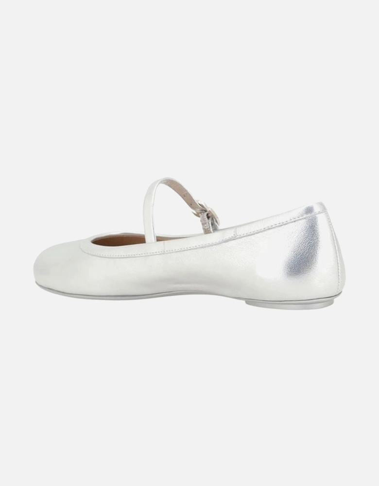 Grained Leather Carla Ballerinas with Buckle Fastening Women - Silver