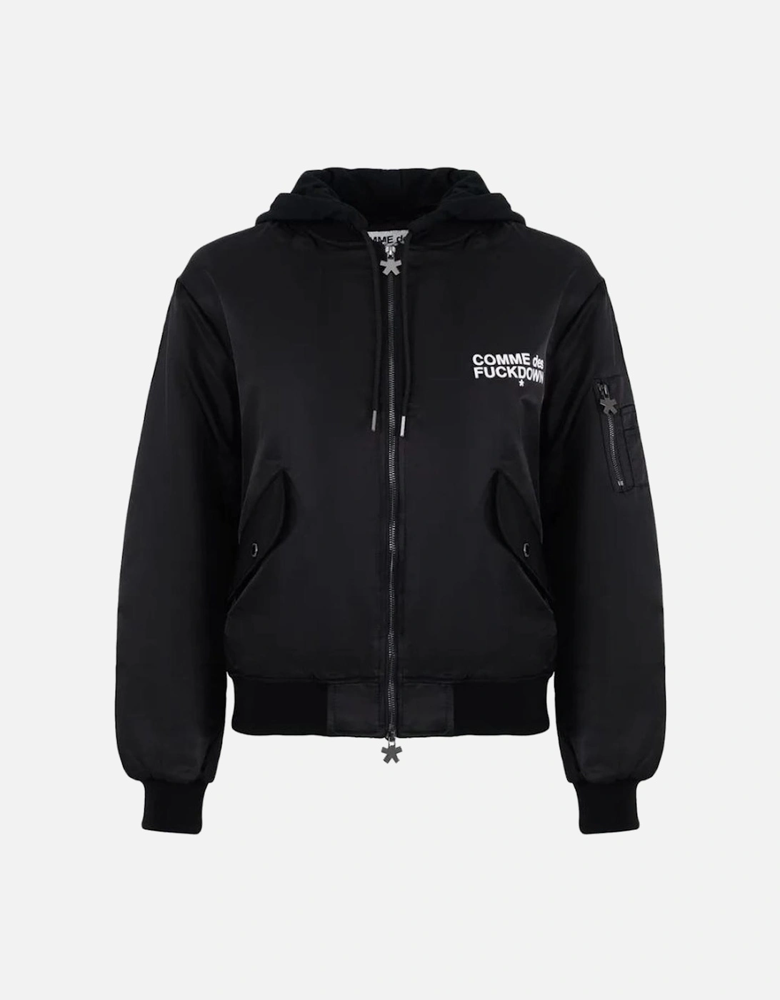 Nylon Bomber Jacket with Cotton Hood and Logo Women - Black Jackets, 6 of 5