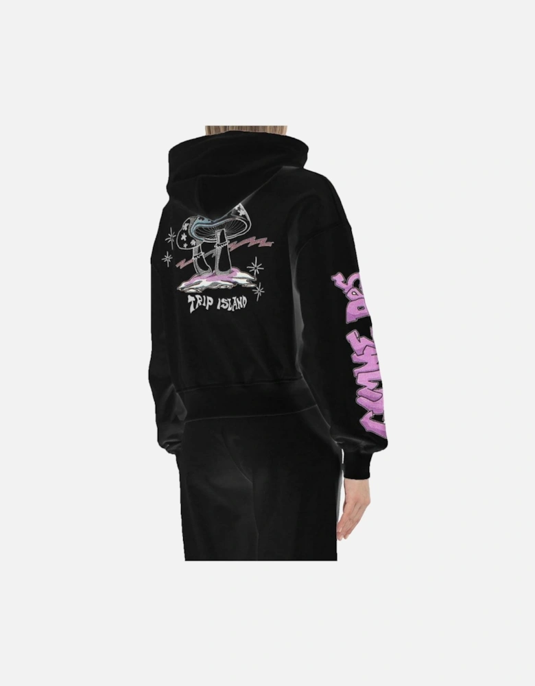 Short Cotton Hoodie with Logo Embroidery Women - Black Sweaters