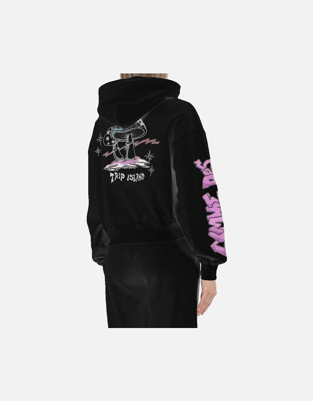 Short Cotton Hoodie with Logo Embroidery Women - Black Sweaters